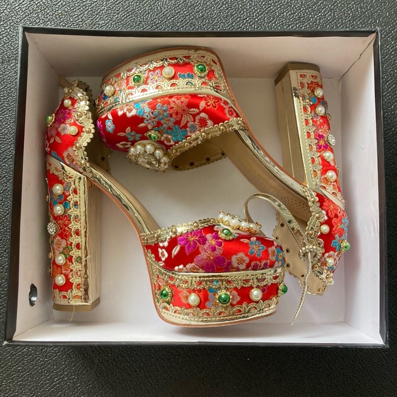 Shoes - Azalea Wang Adeline Red Platform Pump Baroque-Style Italian Girl Summer Heels 7